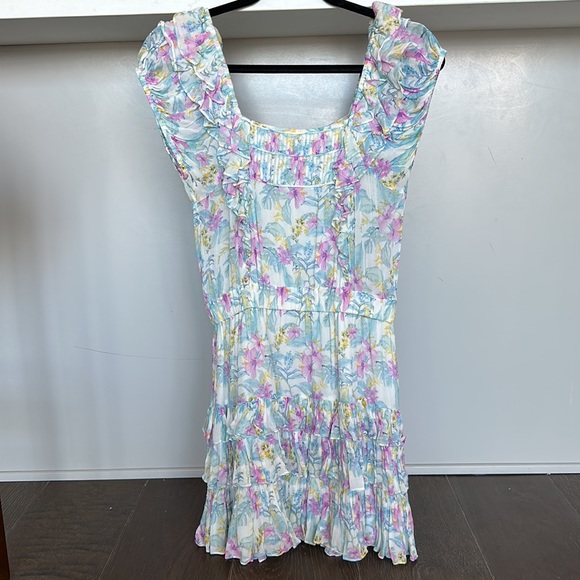 LoveShackFancy x Intermix Exclusive Ivorie Viscose Floral Ruffle Mini Dr… - Picture 8 of 10